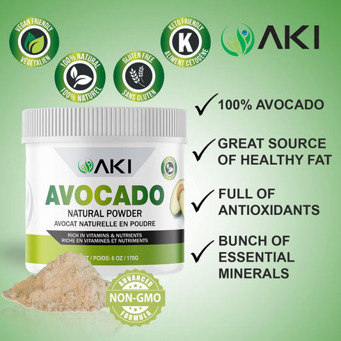 AKI Avocado Superfood Powder (6oz/170g), Rich in Nutrients, Ideal for Smoothies, Yogurt, or Milkshake Popsicles