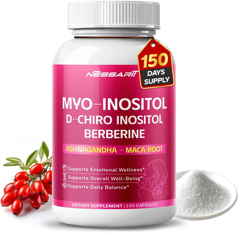 NESSARIT Myo-Inositol, D-Chiro Inositol, Berberine, Ashwagandha & Maca Support Womens Health & Mood