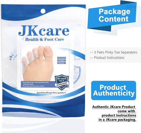 JKcare Pinky Toe Separators & Protectors, Silicone Little Toe Spacer for Overlapping, Curled, Hammer Toe, Tailor’s