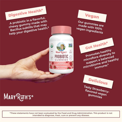 MaryRuth Organics USDA Organic Probiotic Gummies, Digestive & Immune Support, 2.5 Billion CFU, 60 Count