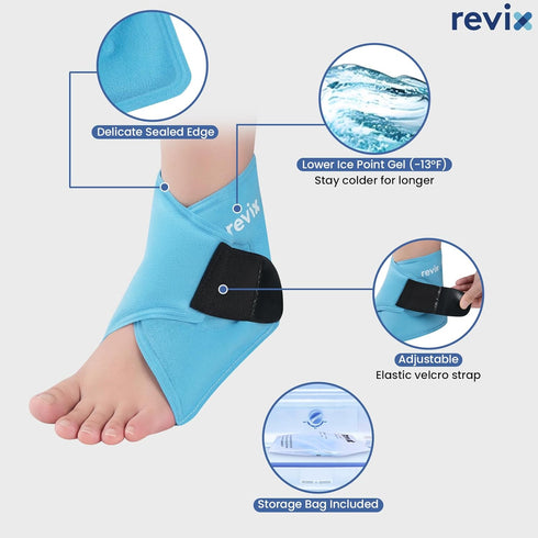 Pack REVIX Ankle Ice Wrap for Plantar Fasciitis & Foot Pain Relief, Reusable Gel Cold Compress Wrap for Feet Swelling
