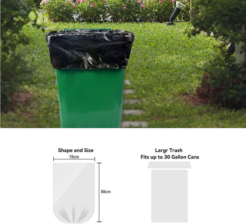 30 Gallon Trash Bag, 10 Count Big Garbage Bags, Unscented, No Flaps/Ties, 2.63Mil Thickness, Black