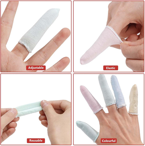 100 Pcs Finger Cots by EORTA | Cotton Material with Elasticity | Comfortable, Breathable, Reusable, Random Color