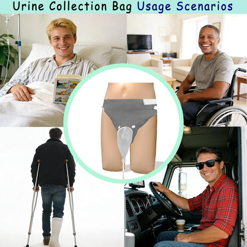Sinlxcoy 2 Wearable Condom Catheter Urine Collection Bag Portable Urinals for Men, Leak-Proof Reusable Silicone