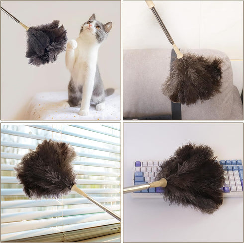 Aldwin Ostrich Feather Duster with Extension Pole, Up to 43 inch, Genuine Reusable Handheld Cleaning Duster