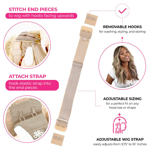 Milano Adjustable Elastic Wig Band with Hooks for Secure Fit & Comfort, Tan Wig Strap and Headband Accessories
