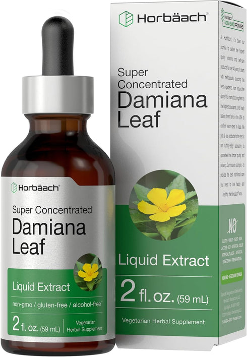 Horbaeach Damiana Leaf Herb Liquid Extract - Alcohol Free, 2 fl oz - Vegetarian, Non-GMO, Gluten Free Tincture