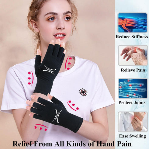 2 Pairs Arthritis Gloves - Compression Gloves for Pain Relief, Fingerless Hand Gloves for Men & Women, Medium