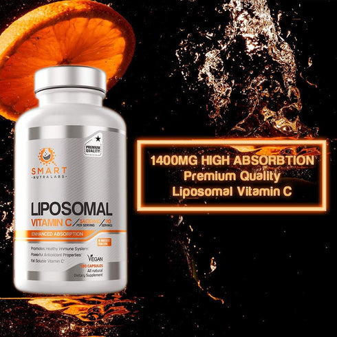 Liposomal Vitamin C 1400mg, 180 Vegan Capsules, Fat Soluble High Absorption VIT C for Immune System Support