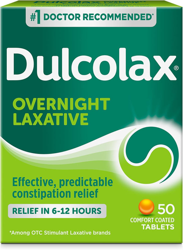 Dulcolax Stimulant Laxative Tablets, 50 Count, Predictable & Effective Constipation Relief, Relieves Straining &