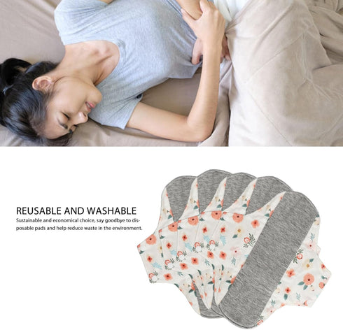 Zetiling 5pcs Reusable Menstrual Pads, Reusable Pads for Women, Cloth Pads for Women, Washable Sanitary Napkins