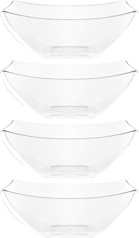 PLASTICPRO Disposable Square Serving Bowls, Clear or White, Pack of 4, 16 Ounce