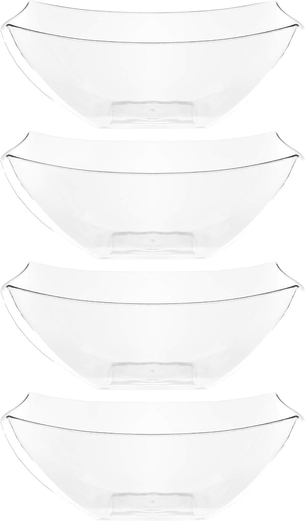 PLASTICPRO Disposable Square Serving Bowls, Clear or White, Pack of 4, 16 Ounce