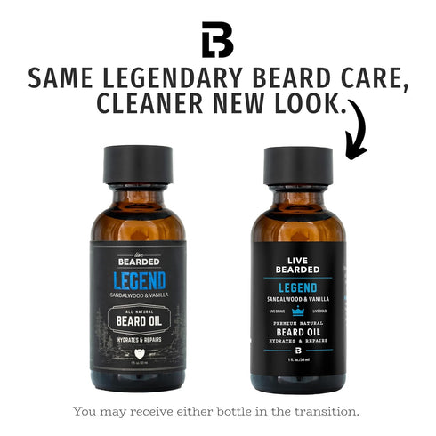 Live Bearded 1 fl oz Beard Oil, Premium All-Natural Jojoba, Legend Scent - Sandalwood, Vanilla