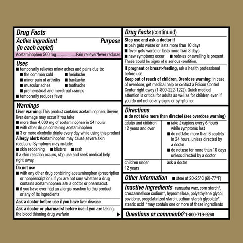 GoodSense Extra Strength Pain Relief, Acetaminophen Caplets, 500 mg, 100 Count