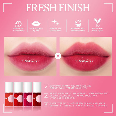 Lip Tint Stain Set, Long Lasting Waterproof Matte Finish Lip Makeup (fruit farm)