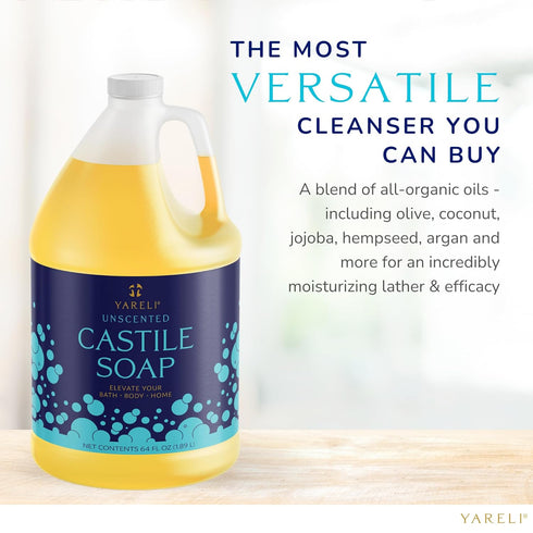 Pure Castile Liquid Soap, Unscented with All Organic Oils, 64oz for Adults, Kids, and Babies