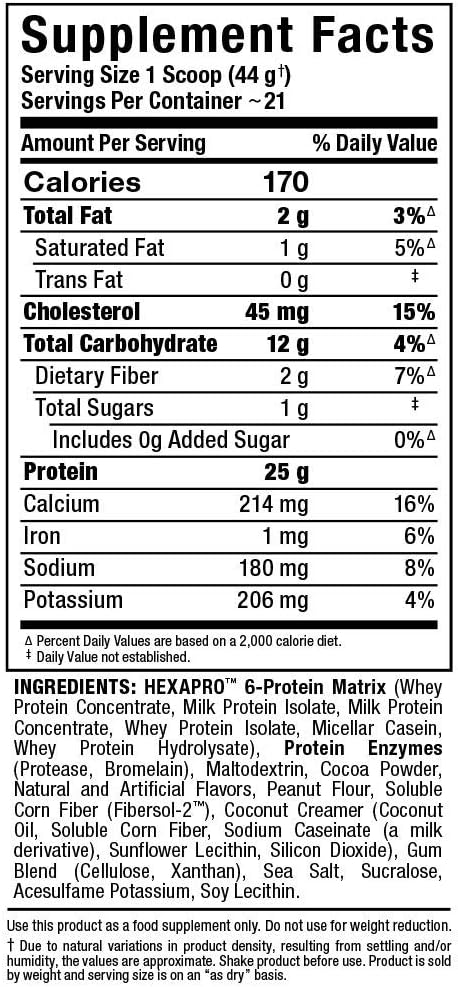 ALLMAX HEXAPRO, Chocolate Peanut Butter, 2 lb, 25g Protein Per Serving, Zero Sugar, 21 Servings