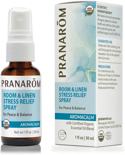 Pranarom Aromacalm Room & Linen Stress Relief Spray, 1oz, Orange, Bergamot, Lavender, Ylang Ylang, Essential Oil.