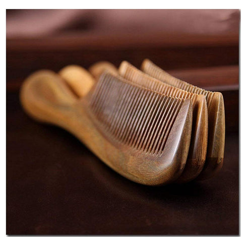 Natural Green Sandalwood Comb - Anti Static Wooden Hair Comb with Thickening Round Handle