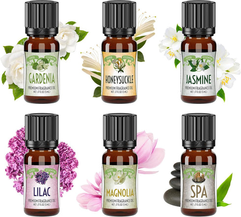 Good Essential Oil Set – 6-Pack Floral Aromatherapy – Gardenia, Honeysuckle, Jasmine, Lilac, Magnolia, Spa for Home Care