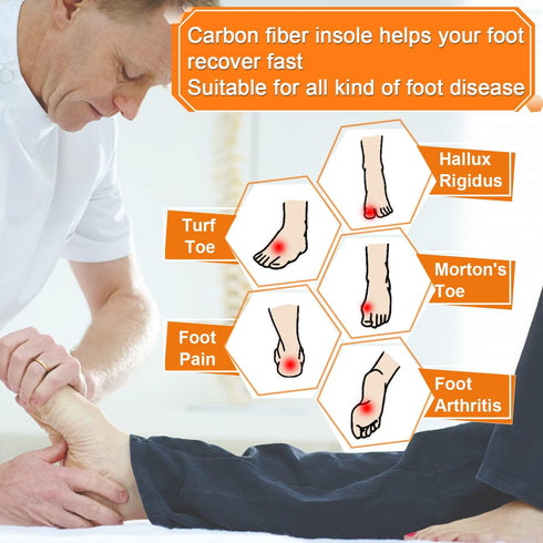 Carbon Fiber Insoles, 1 Pair Rigid Insole Insert for Pain Relief Recovery of Arthritic Toe, Hallux Rigidus Support