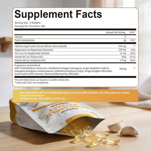 Immune Free,300 Totaria Liposomal Aged Garlic Extract Capsules - Odorless Aged Garlic with Magnesium,Zinc,Vitamin