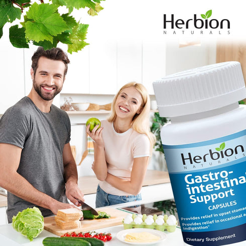 Herbion Naturals Gastro-intestinal Support Herbal Blend, 60 Vegicaps for Upset Stomach Relief