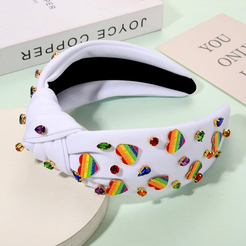 Pride Headbands for Women Rainbow Heart Headband LGBTQ Knotted Headband Embellished Crystal Wide Top Knot Headband Pride Hair Accessories Pride Month Jewelry Gifts (Style E)