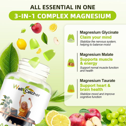 Gummies CoQ10 D3 30 Triple Magnesium Complex for Women Men: Magnesium Glycinate Malate Taurate Supplements Support
