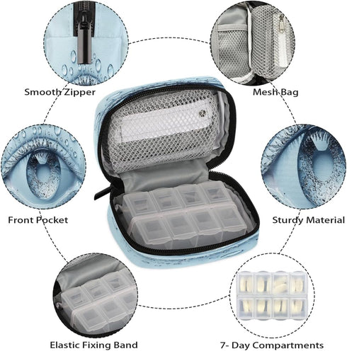 Skerhhux 7 Abstract Art Eyes Pill Case Travel Pill Organizer Weekly Day Portable with Zipper Medicine Box Pill Case