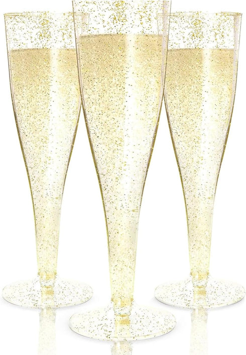 Prestee 24 Plastic Champagne Flutes, Gold Disposable Mimosa Flute for Party Supplies, Wedding, Shower