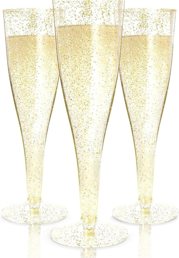 Prestee 24 Plastic Champagne Flutes, Gold Disposable Mimosa Flute for Party Supplies, Wedding, Shower