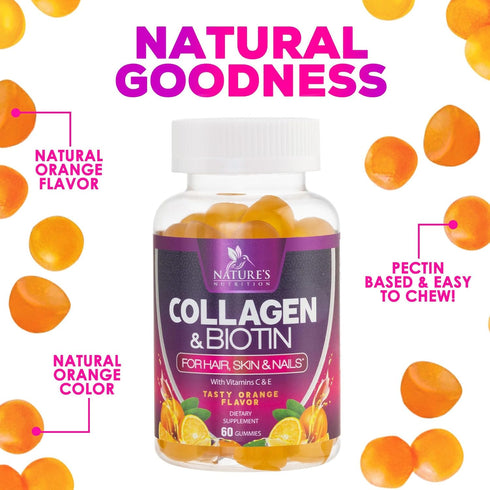Collagen Peptides, 60 Count, Hair Supplements for Hair Growth Support with Biotin and Vitamin C