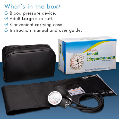 Professional Black Large Adult Size Blood Pressure Machine, Aneroid Sphygmomanometer, Manual Emergency BP Monitor with