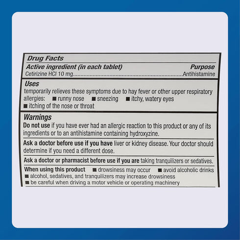 MAJOR Cetirizine Hydrochloride Tablets 10 mg, Antihistamine for Allergies, 24-Hour Relief, 500 Count