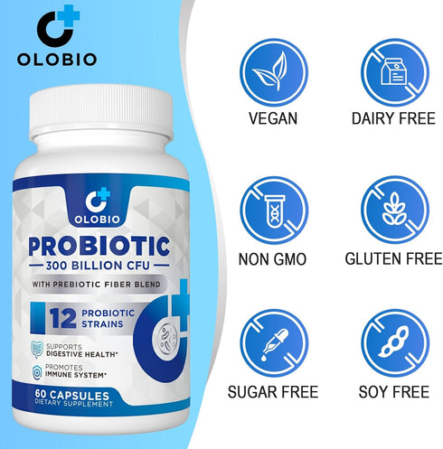 300 Billion CFU Probiotic, 12 Probiotic Strains + 3 Prebiotics, Daily Supplement for Digestive Health, 120 Counts