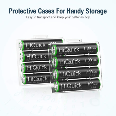 HiQuick AAA 1100mAh Rechargeable Batteries (8 Pack) - High Capacity Performance 1.2V Ni-MH Per-Charged