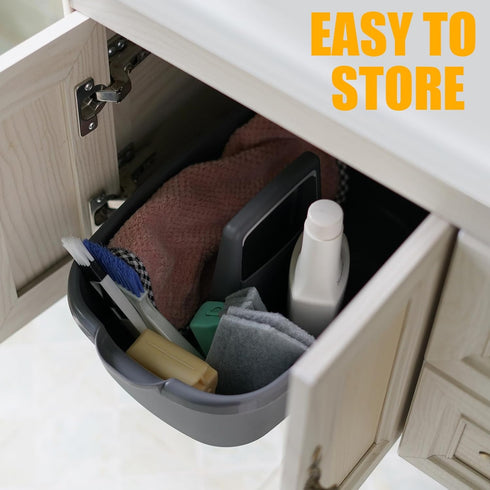 Omirome 2-Pack Large Gray Cleaning Caddy for Cleaning Supplies with Handle - Portable Plastic Tote Organizer