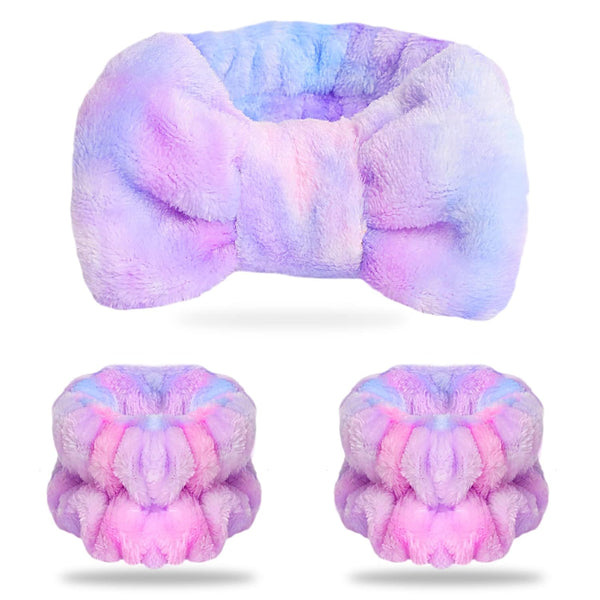 WSYUB Spa Headband and Matching Wrist Bands, Fuzzy Skincare Bow Headbands for Face Washing