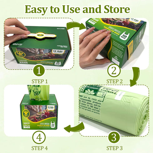 Mazatzal 10-13 0.87 49.21 30 D6400, Gallon Compostable Trash Bags Handle-Tie, Heavy Duty Thick Mil, Liter, Bags, Tall