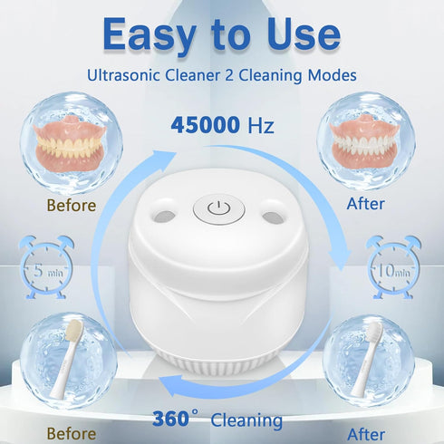 Ultrasonic Retainer Cleaner Machine, 45kHz Deep Cleaning for Dentures, Aligners, Mouth Guards, 200ML Portable