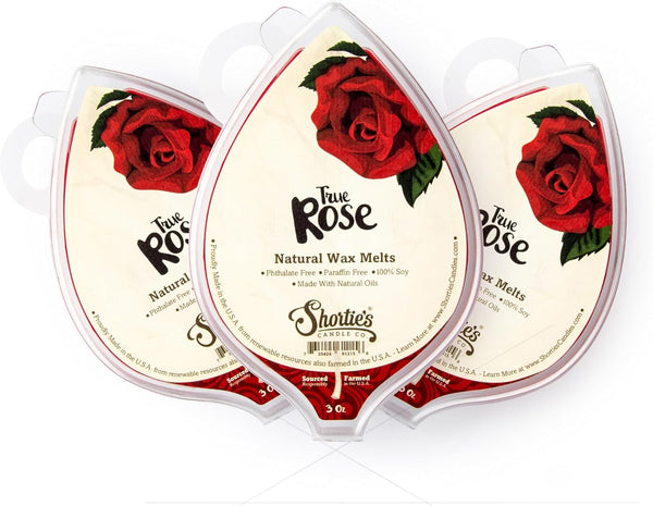 Shortie's Candle Company True Rose Soy Wax Melts, 3 Pack of Highly Scented 3 Oz. Bars, Vegan and Non-Toxic