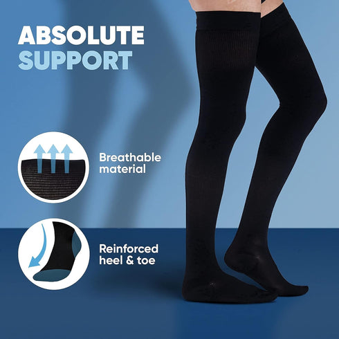 Thigh High Compression Socks for Men - 20-30 mmHg Full Length Over Knee Support Stockings, Black, 3X-Large