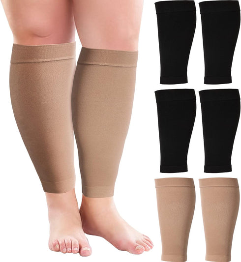3 Pairs 20 Inches XXXL Wide Plus Size Calf Compression Socks - 20-30 mmHg Compression Sleeve for Women, Men