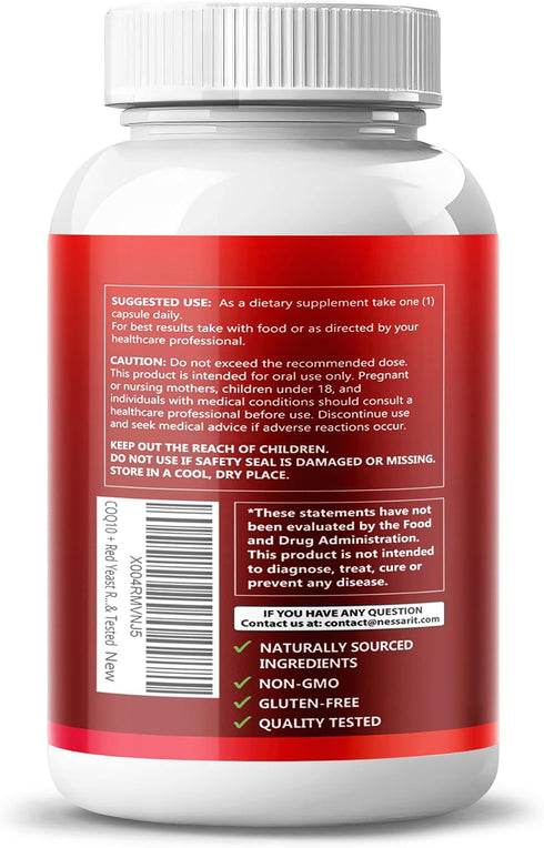 NESSARIT COQ10 10-in-1 3 B3, K2, D3, 150 Count + Red Yeast Rice Supplement - Natural Blend with Omega Vitamin Zinc Milk