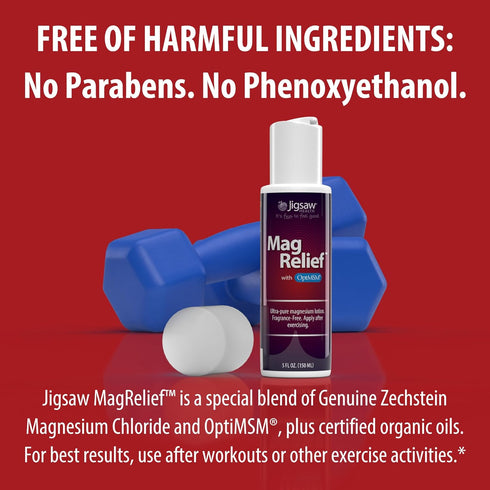 Jigsaw Health MagRelief Ultra Pure Magnesium Lotion with Zechstein Magnesium Chloride and OptiMSM, Fragrance Free