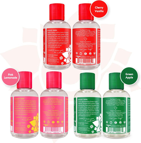 Pack 4.2 Oz (3 Set) Sliquid Swirl Flavored Lube Variety - Cherry Vanilla, Green Apple Tart, and Pink Lemonade