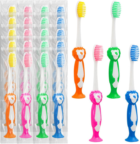 Disposable Toddler Toothbrush Kids Pack of 120, Manual Suction Cup Bulk Kids Toothbrushes Individually Wrapped for