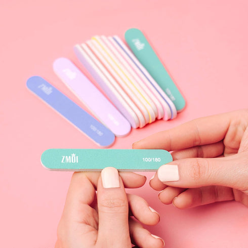 Professional Mini Nail File Pack of 12 Stylish Practical Fingernail Files for Natural and Acrylic Nails (Macaroon Color)